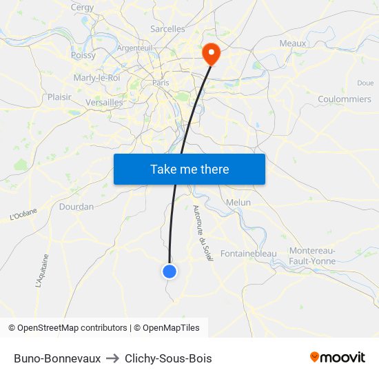 Buno-Bonnevaux to Clichy-Sous-Bois map