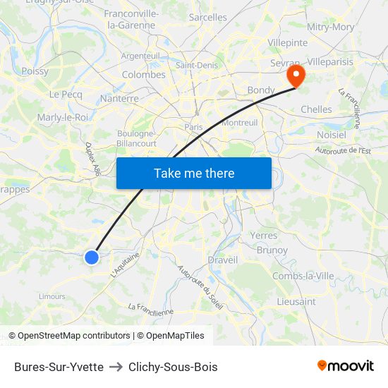 Bures-Sur-Yvette to Clichy-Sous-Bois map