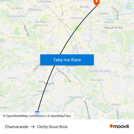 Chamarande to Clichy-Sous-Bois map