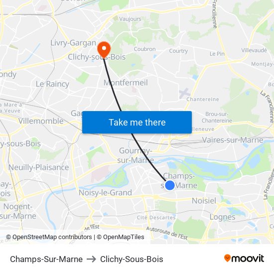 Champs-Sur-Marne to Clichy-Sous-Bois map