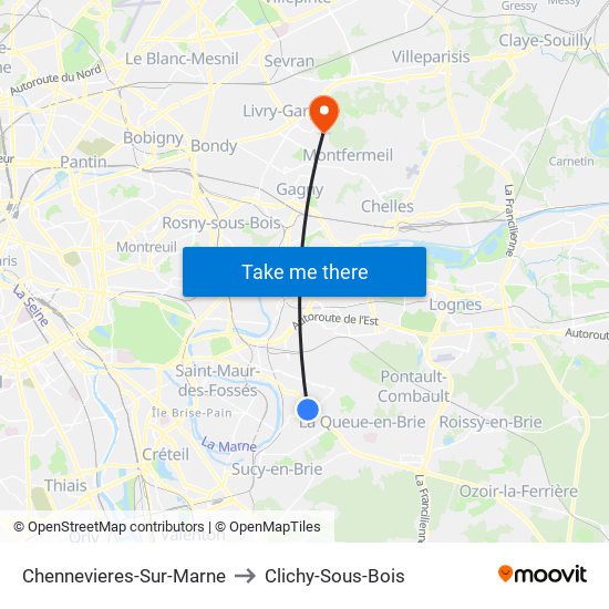 Chennevieres-Sur-Marne to Clichy-Sous-Bois map