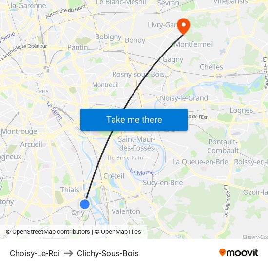 Choisy-Le-Roi to Clichy-Sous-Bois map