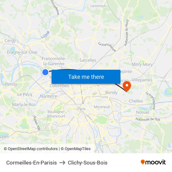 Cormeilles-En-Parisis to Clichy-Sous-Bois map