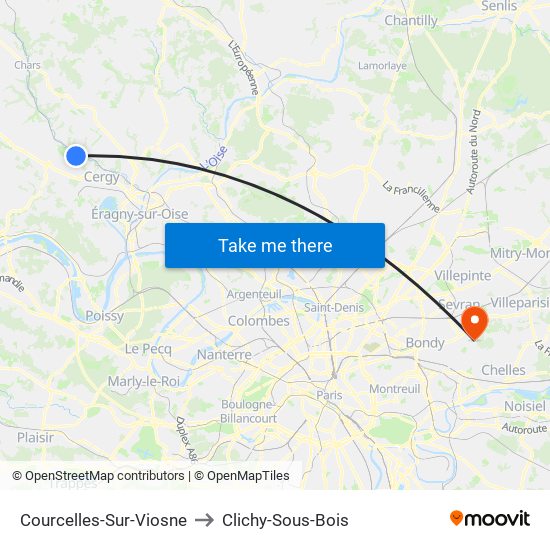 Courcelles-Sur-Viosne to Clichy-Sous-Bois map