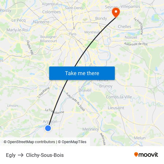 Egly to Clichy-Sous-Bois map