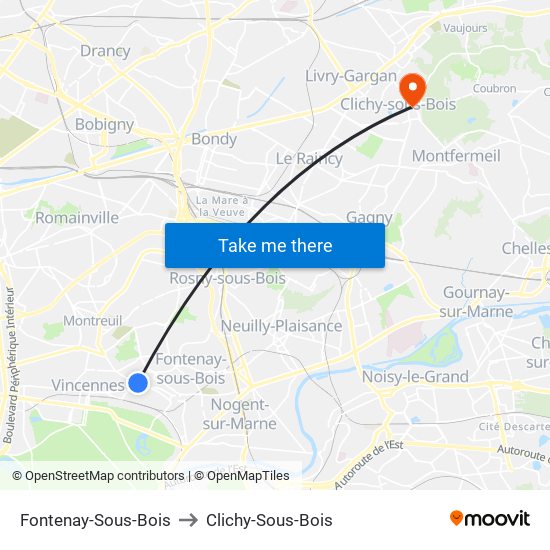 Fontenay-Sous-Bois to Clichy-Sous-Bois map