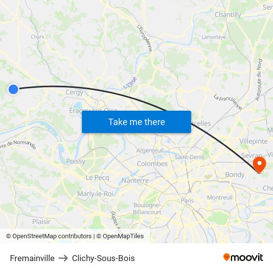 Fremainville to Clichy-Sous-Bois map