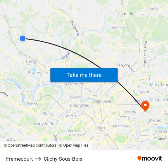 Fremecourt to Clichy-Sous-Bois map