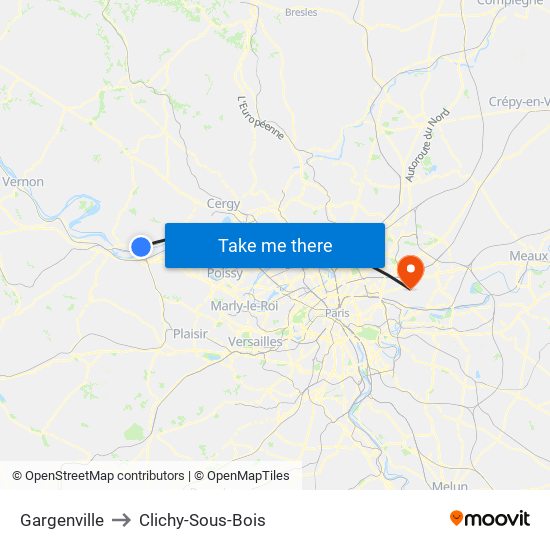 Gargenville to Clichy-Sous-Bois map