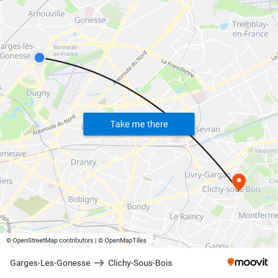 Garges-Les-Gonesse to Clichy-Sous-Bois map