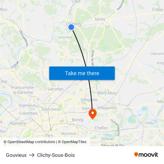 Gouvieux to Clichy-Sous-Bois map