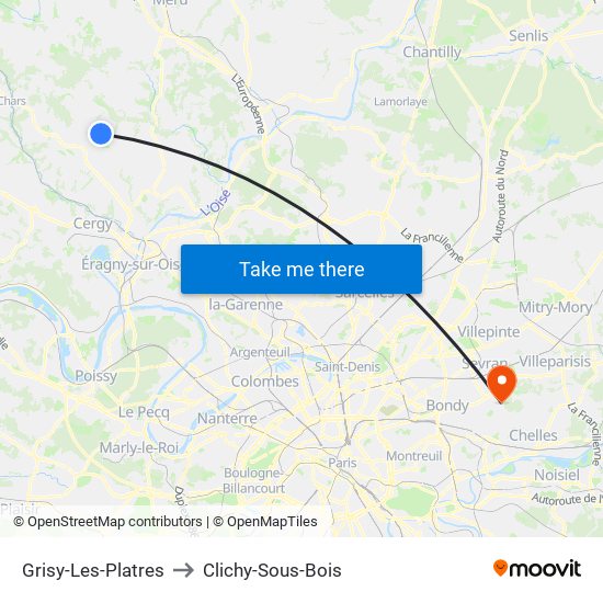 Grisy-Les-Platres to Clichy-Sous-Bois map