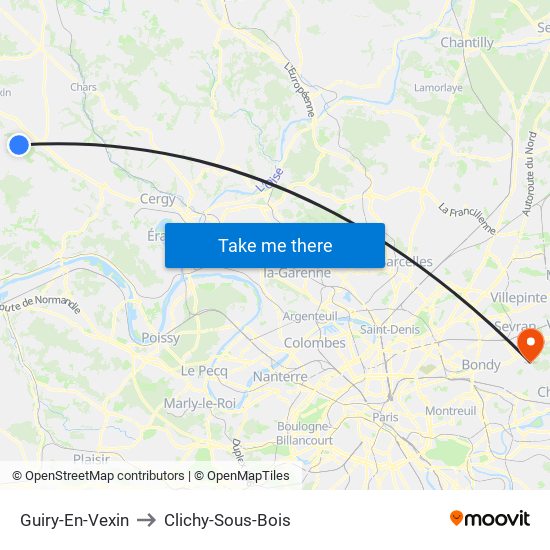 Guiry-En-Vexin to Clichy-Sous-Bois map