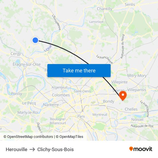 Herouville to Clichy-Sous-Bois map