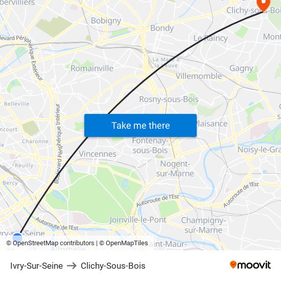 Ivry-Sur-Seine to Clichy-Sous-Bois map