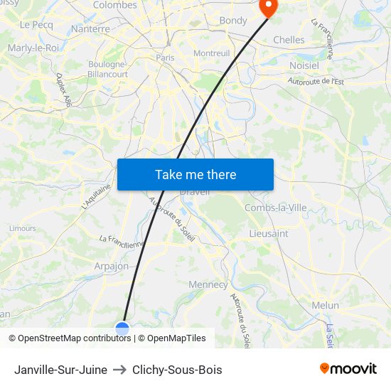 Janville-Sur-Juine to Clichy-Sous-Bois map