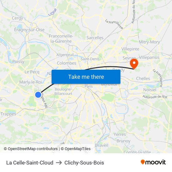 La Celle-Saint-Cloud to Clichy-Sous-Bois map