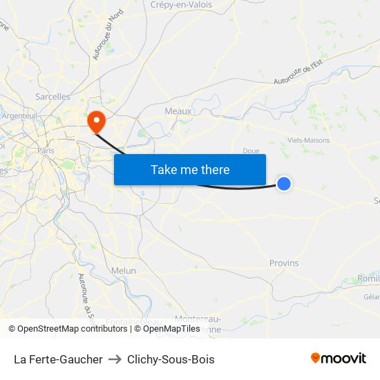 La Ferte-Gaucher to Clichy-Sous-Bois map