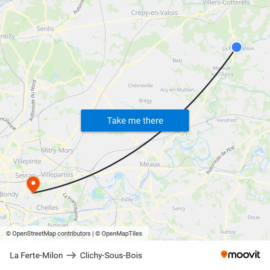 La Ferte-Milon to Clichy-Sous-Bois map