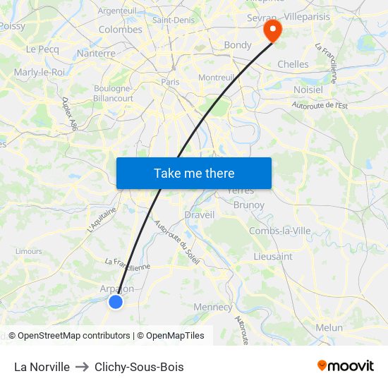 La Norville to Clichy-Sous-Bois map