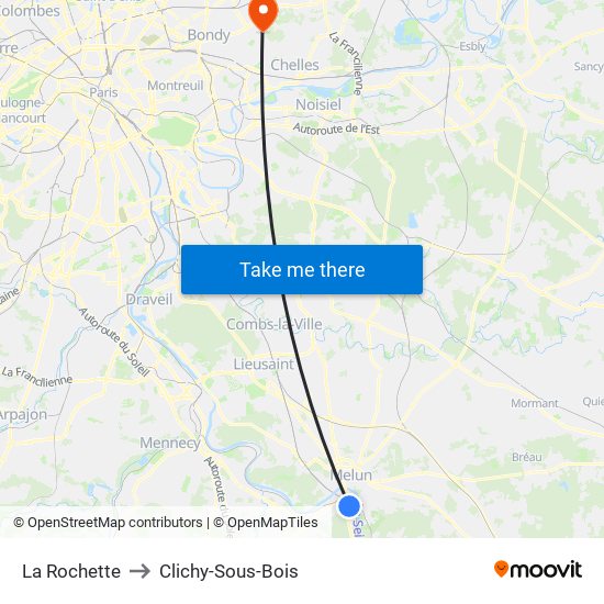 La Rochette to Clichy-Sous-Bois map