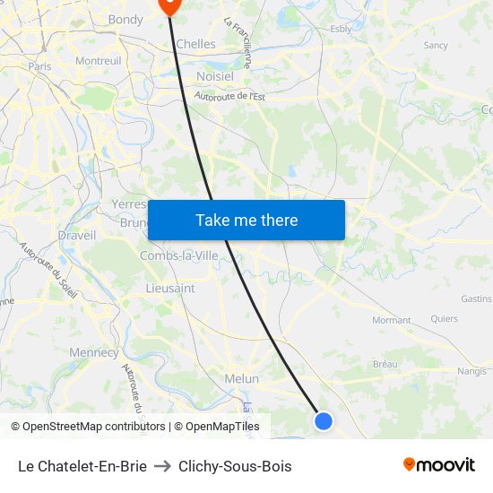 Le Chatelet-En-Brie to Clichy-Sous-Bois map