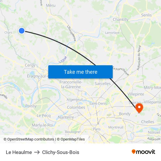 Le Heaulme to Clichy-Sous-Bois map