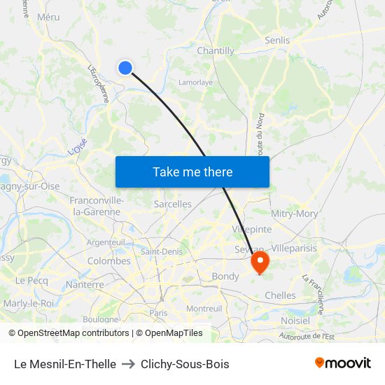 Le Mesnil-En-Thelle to Clichy-Sous-Bois map