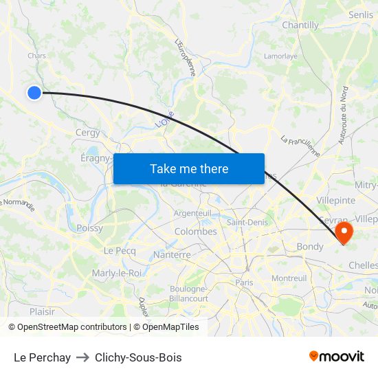 Le Perchay to Clichy-Sous-Bois map