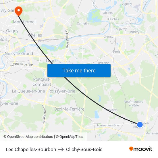 Les Chapelles-Bourbon to Clichy-Sous-Bois map