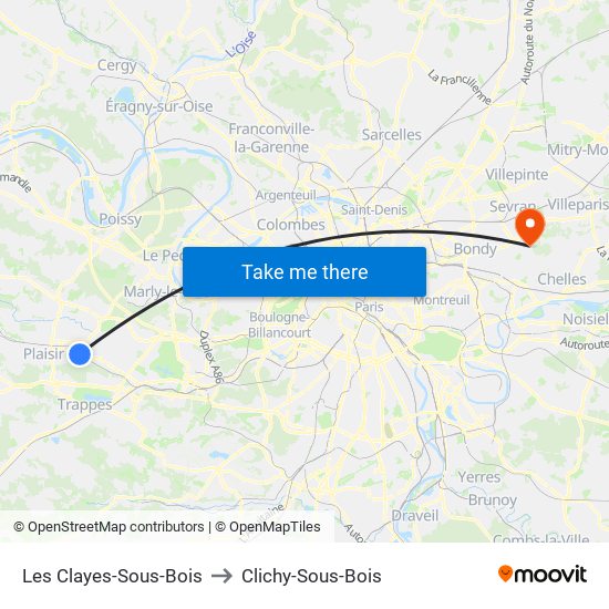 Les Clayes-Sous-Bois to Clichy-Sous-Bois map