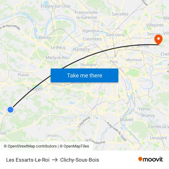 Les Essarts-Le-Roi to Clichy-Sous-Bois map