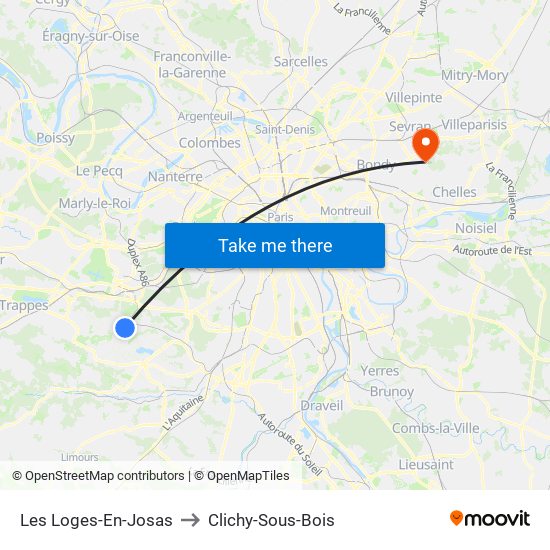 Les Loges-En-Josas to Clichy-Sous-Bois map