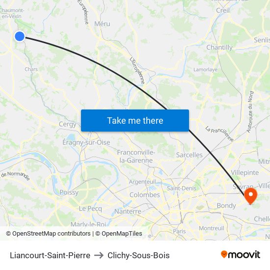 Liancourt-Saint-Pierre to Clichy-Sous-Bois map