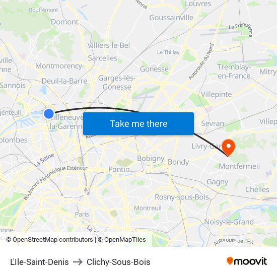L'Ile-Saint-Denis to Clichy-Sous-Bois map