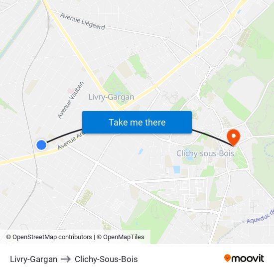 Livry-Gargan to Clichy-Sous-Bois map