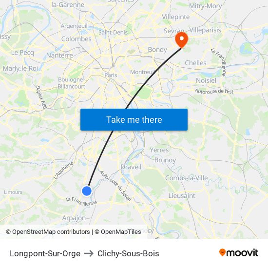 Longpont-Sur-Orge to Clichy-Sous-Bois map