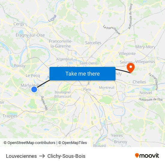 Louveciennes to Clichy-Sous-Bois map