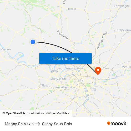 Magny-En-Vexin to Clichy-Sous-Bois map