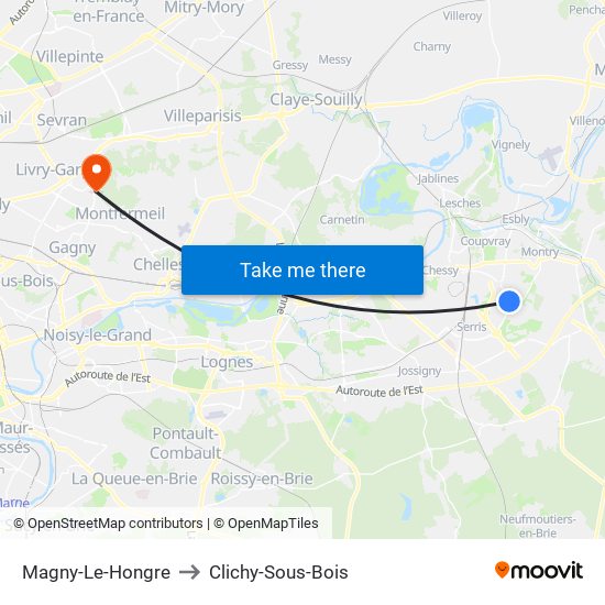 Magny-Le-Hongre to Clichy-Sous-Bois map