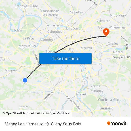 Magny-Les-Hameaux to Clichy-Sous-Bois map