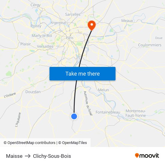 Maisse to Clichy-Sous-Bois map