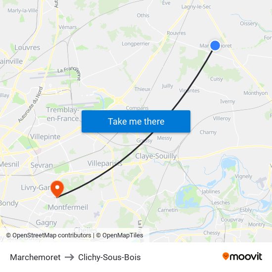 Marchemoret to Clichy-Sous-Bois map