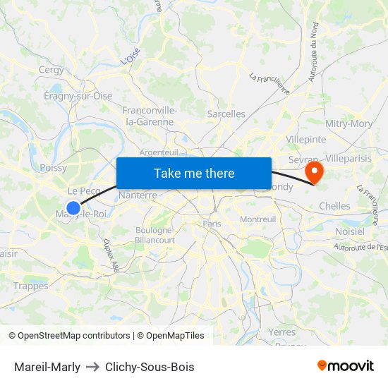 Mareil-Marly to Clichy-Sous-Bois map