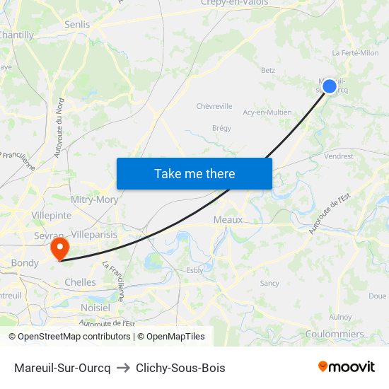 Mareuil-Sur-Ourcq to Clichy-Sous-Bois map