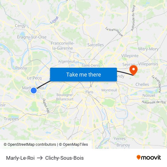 Marly-Le-Roi to Clichy-Sous-Bois map