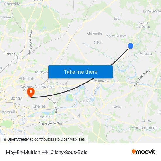 May-En-Multien to Clichy-Sous-Bois map