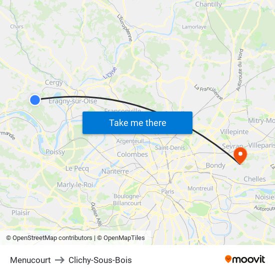 Menucourt to Clichy-Sous-Bois map