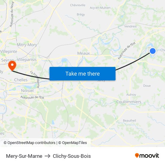 Mery-Sur-Marne to Clichy-Sous-Bois map