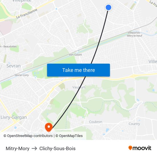 Mitry-Mory to Clichy-Sous-Bois map